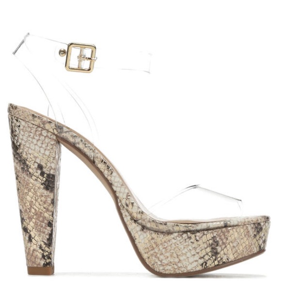Python Snake Clear Strap Party Platform Heel - Picture 2 of 8